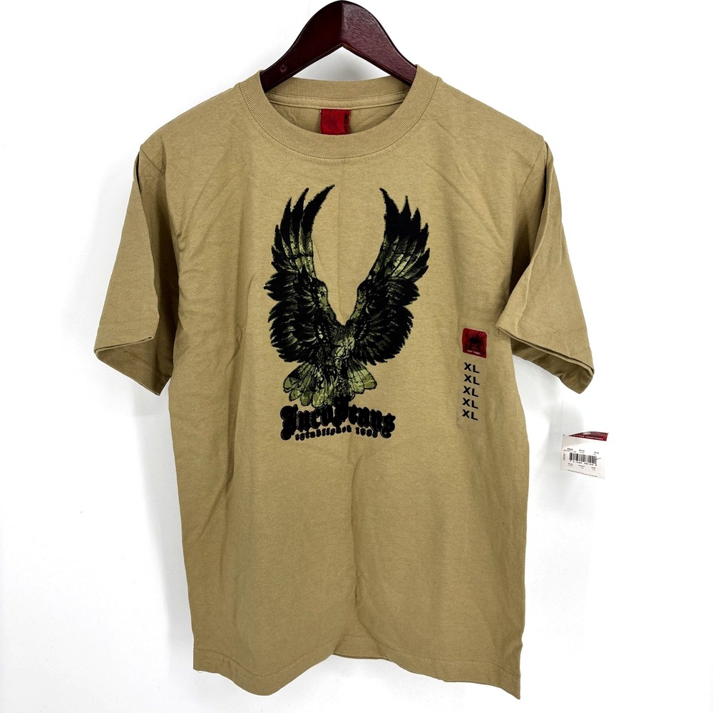 JNCO Vintage Flaming Eagle‎ Textured T Shirt Youth XL / Mens M 90s Y2K Brown NWT